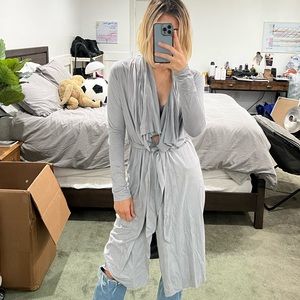 GREY SUEDE LONG CARDIGAN COAT JACKET SZ SMALL